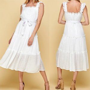 white Tiered Midi Dress